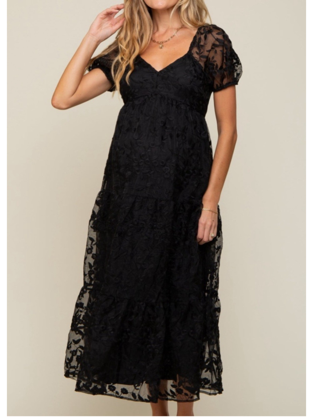 Womens 2XL Black Floral Embroidered Mesh Dress Puff Sleeve Cottagecore NWT